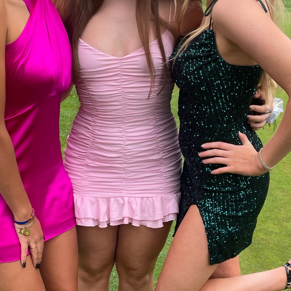 Lucy in the Sky Pink Ruched Mini Dress